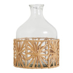 Vaza iš stiklo ir rafijos Blanc d'Ivoire GARANCE (a. 21cm)