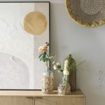 Vaza iš stiklo ir rafijos Blanc d'Ivoire GARANCE (a. 26cm)